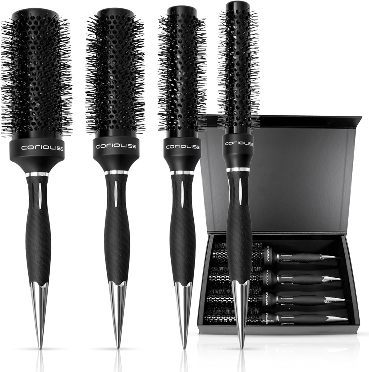 Corioliss Professionele Ronde Föhnborstel van Titanium 25-33-43-53 mm voor Brushing en Styling, Anti-Frizz Haarborstel met Ergonomische Antislip Handgreep en Puntkam – Brush Titanium Black Green