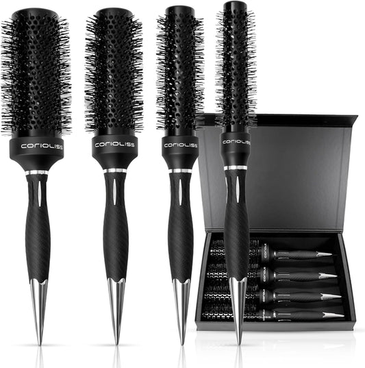 Corioliss Professionele Ronde Föhnborstel van Titanium 25-33-43-53 mm voor Brushing en Styling, Anti-Frizz Haarborstel met Ergonomische Antislip Handgreep en Puntkam – Brush Titanium Black Green