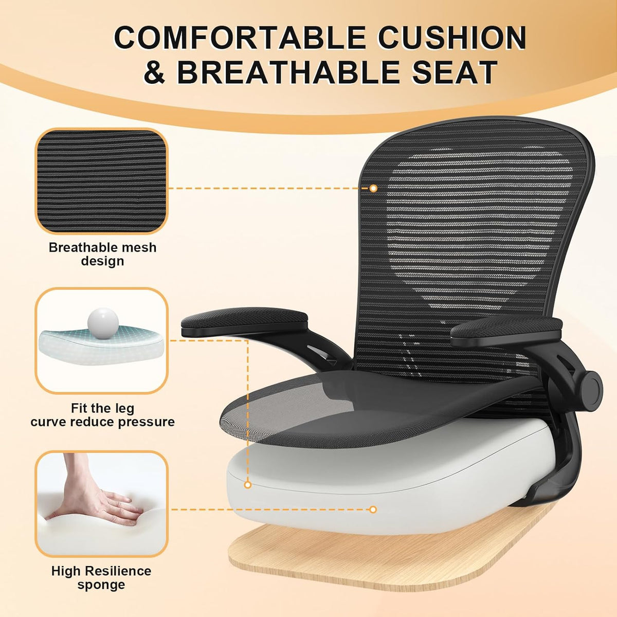 Ergonomische Bureaustoel – Bureaustoel Met Hoge Rugleuning – Mesh Bureaustoel – Thuiswerkstoel – Comfortabele Stoel – Verstelbare Zithoogte – Ademend Mesh Materiaal – 90° Opklapbare Armleuningen