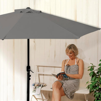EASYmaxx Parasol voor balkon/terras, halfrond, kan precies aan de muur worden geplaatst, met praktische handslinger, uv-bescherming 40+, 270 x 130 cm, modieus grijs, grijs, Groß, halfrond