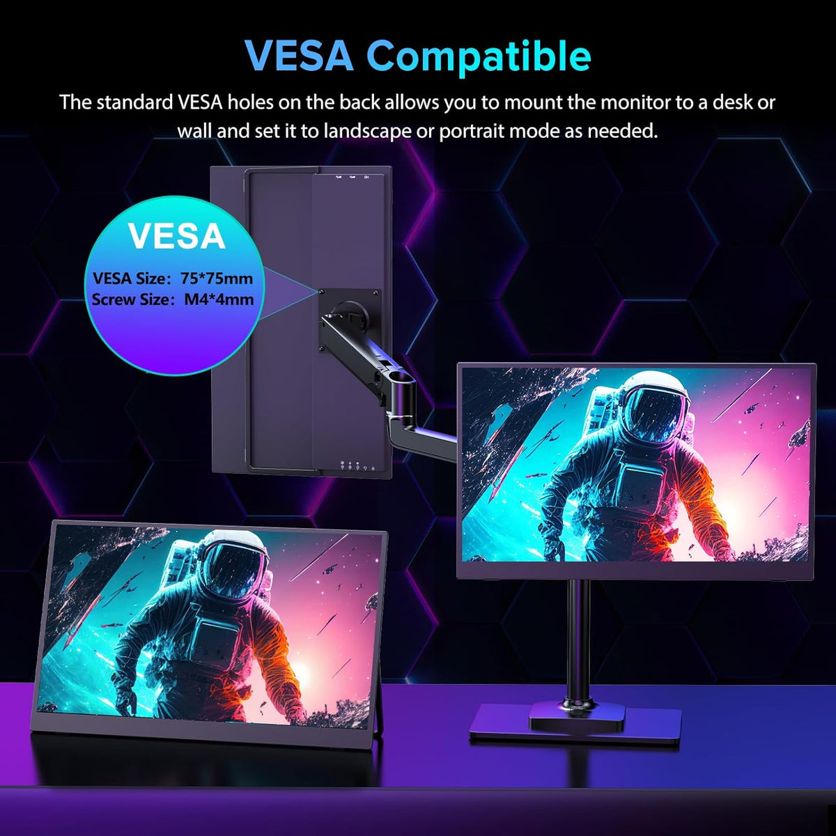 UPERFECT Portable Monitor 17.3 Inch 144Hz with 1920x1080 Full HD Eye Care IPS Mat Screen Integrated Bracket Mini HDMI 2 USB C for PC Laptop PS4/5 Switch Xbo, Mobile Display VESA Compatible - QUORE
