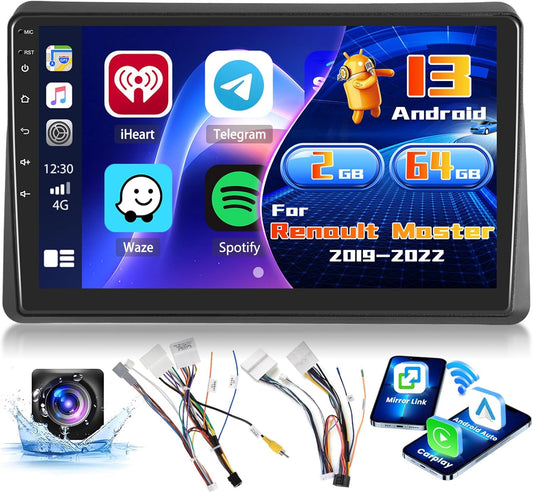 2+64G Stereo for Renault Master 2019-2022 Android 13 with Wireless CarPlay Android Car, 10 Inch Car Radio Display Bluetooth WIFI 26UI GPS FM EQ SWC AHD Rear View Camera - QUORE
