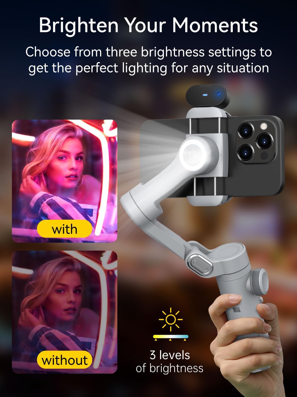 AOCHUAN 3-assige telefoon gimbal, gimbal stabilisator voor iPhone w/AI Vision Sensor, draagbaar voor iPhone/Andriod, telefoonstabilisator ingebouwd vullicht Perfect voor TikTok YouTube-Smart XPro AI