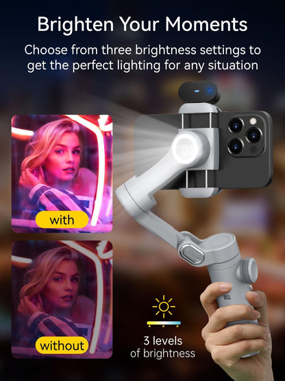 AOCHUAN 3-assige telefoon gimbal, gimbal stabilisator voor iPhone w/AI Vision Sensor, draagbaar voor iPhone/Andriod, telefoonstabilisator ingebouwd vullicht Perfect voor TikTok YouTube-Smart XPro AI