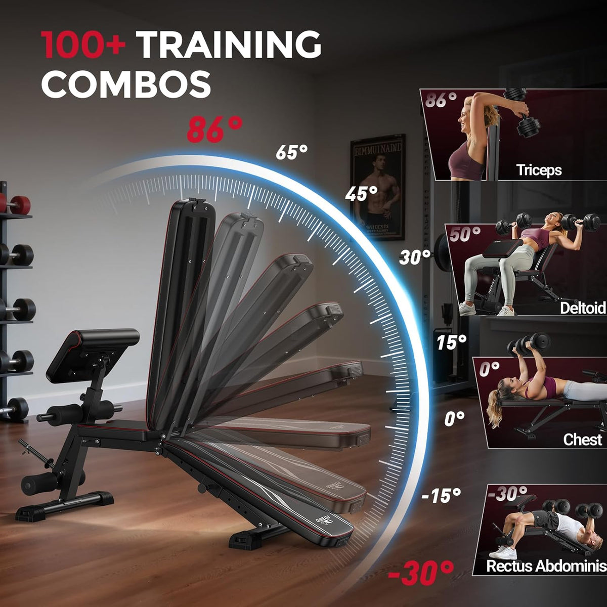 FLYBIRD Multifunctionele Gewichtbank, Krachtraining voor Huisgym, Eenvoudig Opklapbaar & Instelbaar, 360KG Capaciteit met Bicepcurlsteun / 544KG Zware Gewichtbank