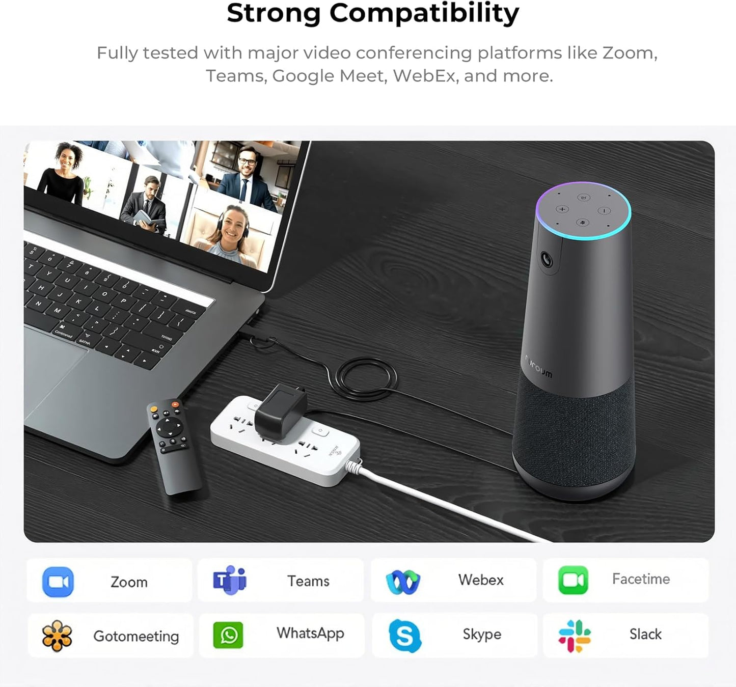 Nuroum C40S 4K videoconferentie-webcam met microfoon en luidspreker, 8MP CMOS-sensor/5x zoom/120° ultragroothoek/auto-framing, videoconferentiesysteem met afstandsbediening voor zoom/teams/pc/laptop
