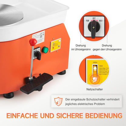 CREWORKS 350 W draaibank voor elektrisch keramiek, 25 cm, elektrische machine voor klei, Pottery Wheel met omkeerbaar wiel met 300 omw/min, gereedschapsset voor kinderen en volwassenen