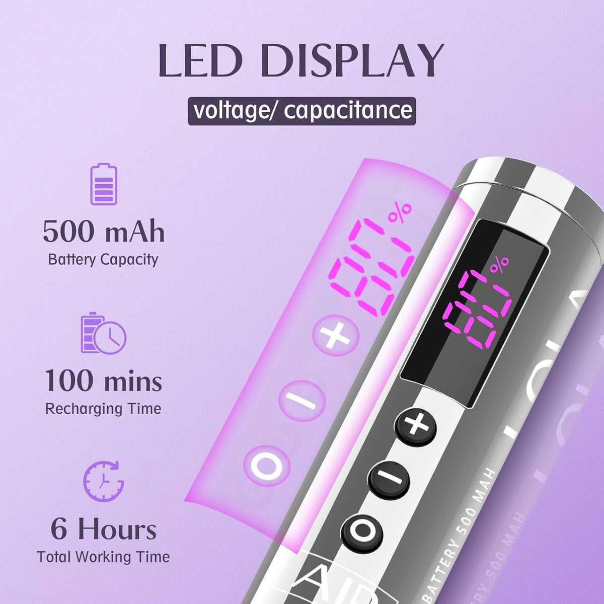EZ Draadloze Tatoeage Machine - Permanente Makeup Tatoeage Pen Machine met 3 stuks Batterijvoeding voor Tatoeëerder en Tatoeage Beginner (LOLA AIR Zilver)