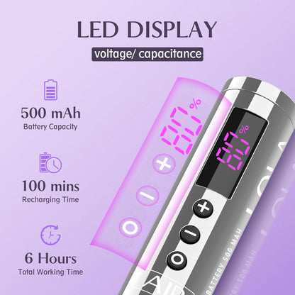 EZ Draadloze Tatoeage Machine - Permanente Makeup Tatoeage Pen Machine met 3 stuks Batterijvoeding voor Tatoeëerder en Tatoeage Beginner (LOLA AIR Zilver)