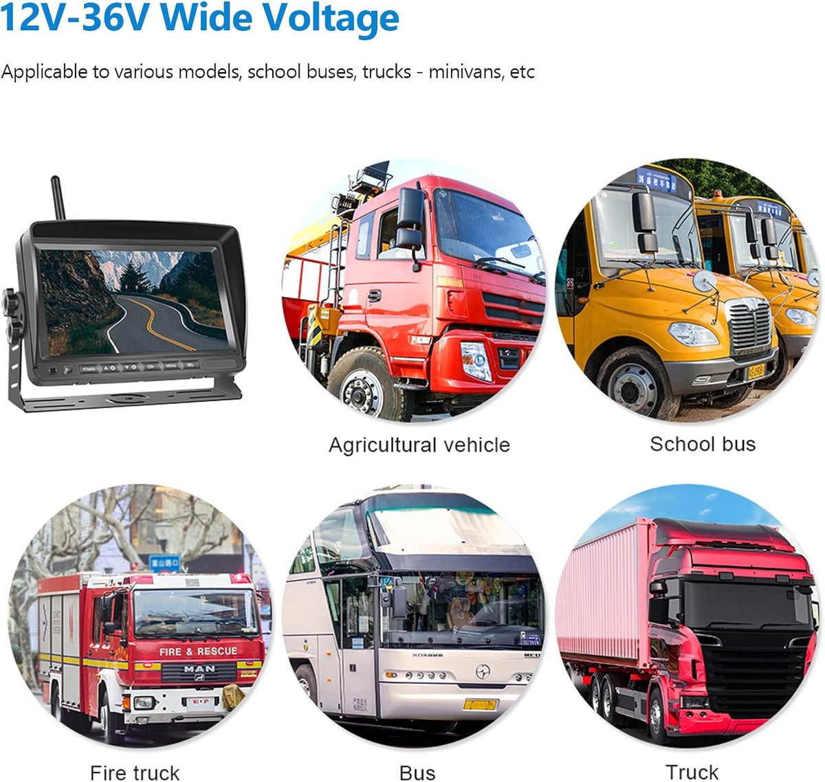 Hodozzy Digitale achteruitrijcamera, draadloos, video-opname, IPS-monitor 7 inch, AHD, 2 camera's, SD-kaart, waterdicht, nachtzicht, auto