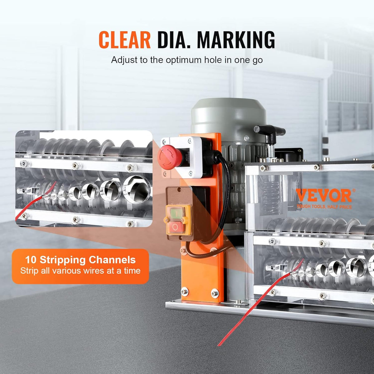 VEVOR Cable Stripper Machine, Electric, 1.5-32 mm, Cable Peeling Machine, 750 W, 30 m Per Minute, Speed, Stripping Plier, 65 m Spring Steel, Blade Ideal for Stripping Copper Wire