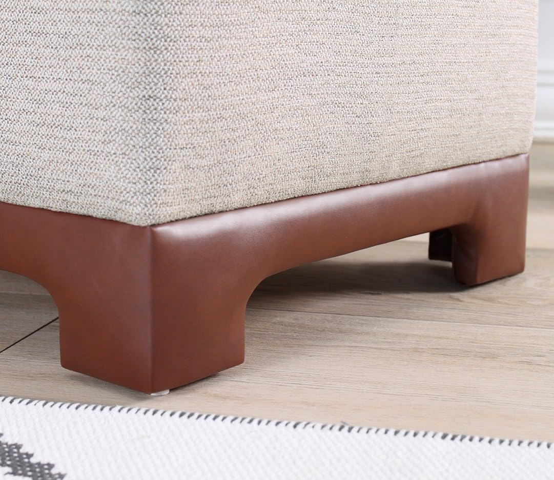 Stijlvolle Tan Poef, 50 x 50 x 47 cm, 50% katoen en 50% linnen, 35 DNS orthopedische spons, 6 cm dik, kunstleren legs, modern en comfortabel zitten