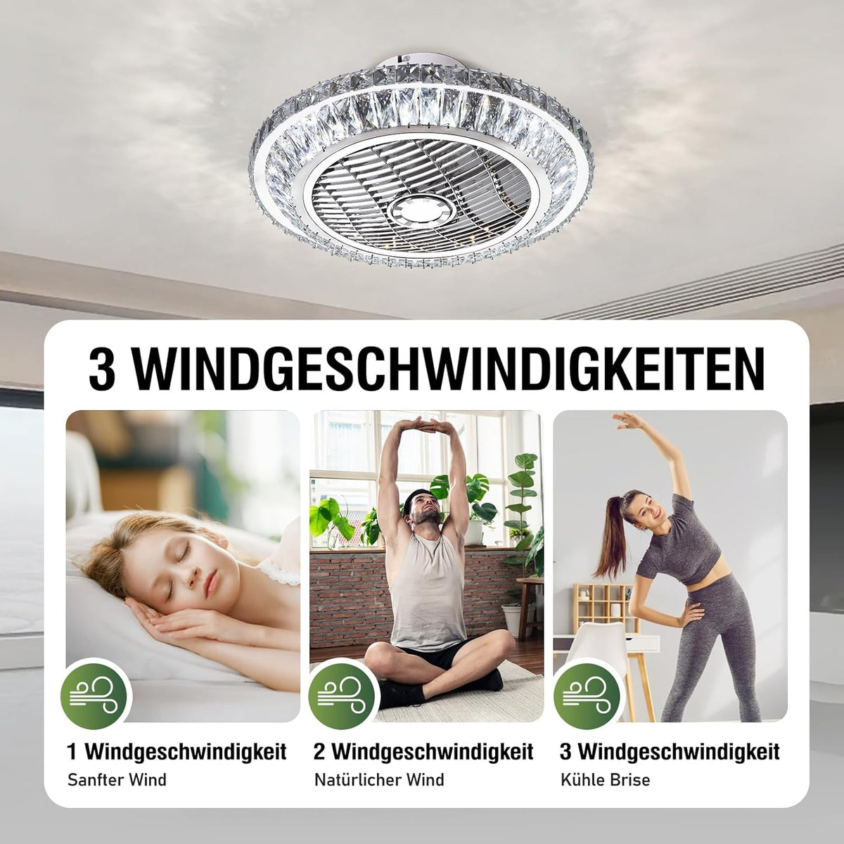 LED-plafondventilator met verlichting, stille kristallen ventilatorkroonluchter met afstandsbediening, dimbare timingventilator, plafondlamp, 72 W moderne ventilator, plafondlamp voor kinderkamer