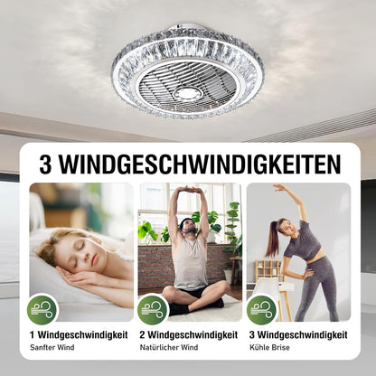 LED-plafondventilator met verlichting, stille kristallen ventilatorkroonluchter met afstandsbediening, dimbare timingventilator, plafondlamp, 72 W moderne ventilator, plafondlamp voor kinderkamer