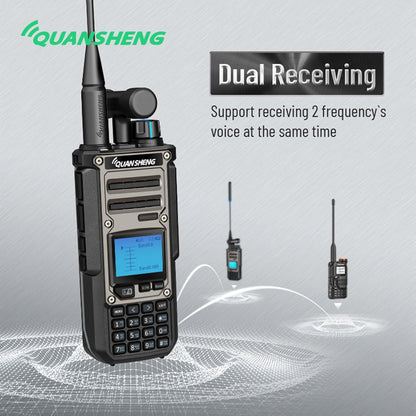 HYS Quansheng TK-11(8) 10W VHF/UHF Walkie Talkie, Type-C oplaadpoort en 3000 mAh accu, 999 kanaalnummers, spectrum-analysator, professionele twee-weg radio met koptelefoon