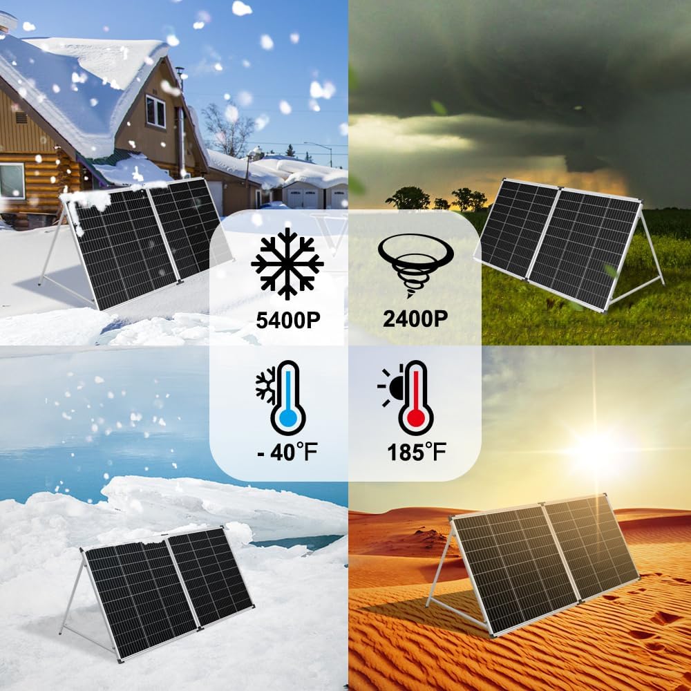 DOKIO Draagbaar zonnepaneel, 200 W, monokristallijn, met zonne-laadregelaar, 2 USB-poorten