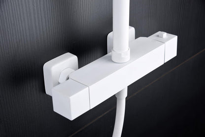 Thermostatische Douchekolom – Douchegarnituur – Douchekraan – Douchepaneel – Douche Set – Mat Wit – Roestvrij Staal – 20 cm Vierkante Douchekop