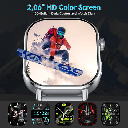 Smartwatch GPS voor dames en heren, 2,06 inch AMOLED 5 ATM smartwatch met oproepen, 110 + smartwatch-modus met stappenteller/slaap/hartslagmeter, sportfitnesstracker voor iOS en Android, grijs