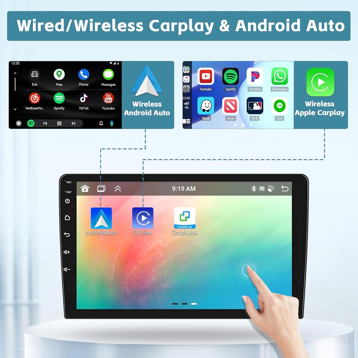 Android Autoradio – Auto Stereo – Multimedia Speler – Navigatiesysteem – 2 DIN Unit – 9 Inch Touchscreen – 8-Core Processor & Draadloze CarPlay Android Auto