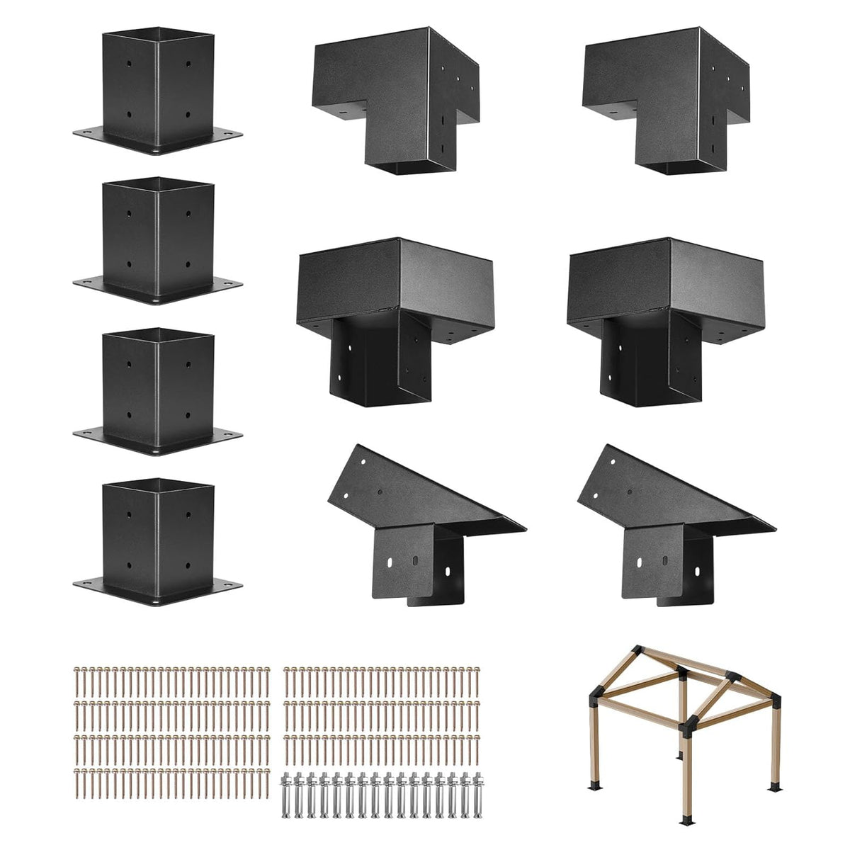 VEVOR Set of 14 Pergola Holders, Wooden Post Holders 92 x 92 mm, 3-Way Corner Holders, 4-Way 4 Post Bases, for Standard Wooden Beams, Pitched Roof, Banquet Party Outdoor
