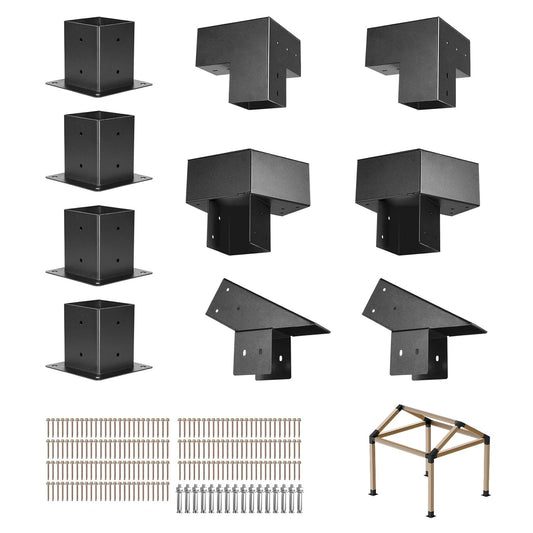 VEVOR Set of 14 Pergola Holders, Wooden Post Holders 92 x 92 mm, 3-Way Corner Holders, 4-Way 4 Post Bases, for Standard Wooden Beams, Pitched Roof, Banquet Party Outdoor