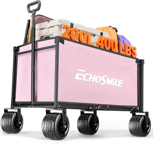 EchoSmile Bolderkar, opvouwbaar, 200 liter, 180 kg belastbaar, handwagen, transportwagen, inklapbaar met verstelbare handgreep, brede wielen, voor alle terrassen, strandwagen, tuinwagen, winkelwagen
