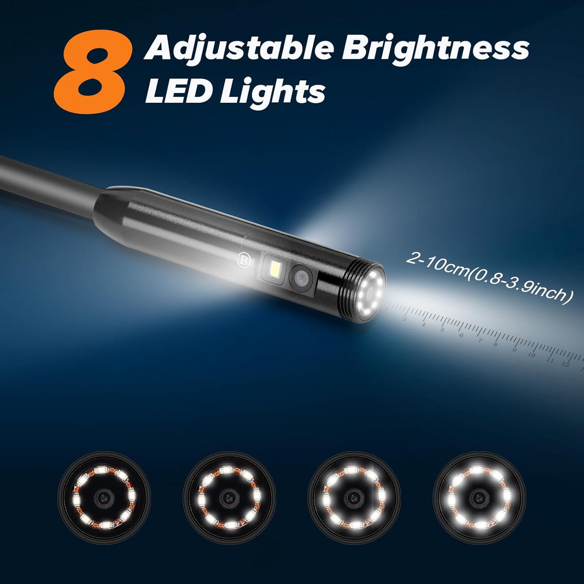 WADEO Triple-Lens Endoscoop Camera met Licht, Professionele Borescope, 33FT Kabel, Grote 5" IPS 1920P HD Screen, Waterdichte IP67, 200W Pixel, Type-C, 32GB TF-kaart