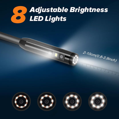 WADEO Triple-Lens Endoscoop Camera met Licht, Professionele Borescope, 33FT Kabel, Grote 5" IPS 1920P HD Screen, Waterdichte IP67, 200W Pixel, Type-C, 32GB TF-kaart