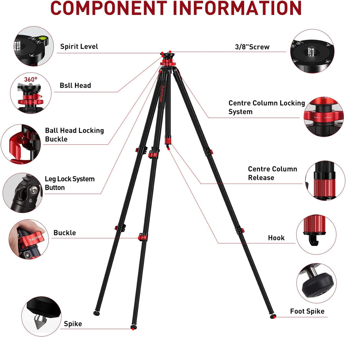 Camera Statief – Camerastatief – Fotostatief – Videostatief – Bowl Statief – Koolstofvezel Constructie – Omkeerbare Middenzuil