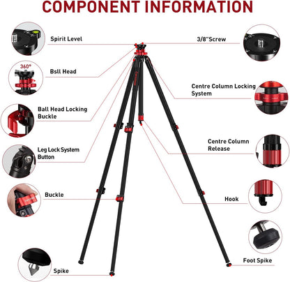 Camera Statief – Camerastatief – Fotostatief – Videostatief – Bowl Statief – Koolstofvezel Constructie – Omkeerbare Middenzuil