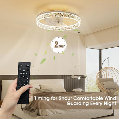 NIORSUN 50,8 cm led-ventilator met lampen en afstandsbediening app, dimbaar, laag profiel, plafondventilator voor inbouw, traploze kleurtemperatuurverandering en 6 snelheden