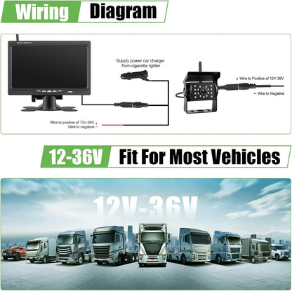 1080P HD draadloze achteruitrijcameraset, 7 inch lcd-monitor met 2 achteruitrijcamera's voor aanhanger, camper, vrachtwagen, auto, bus, doe-het-zelf geleidingslijnen, IP68 waterdicht