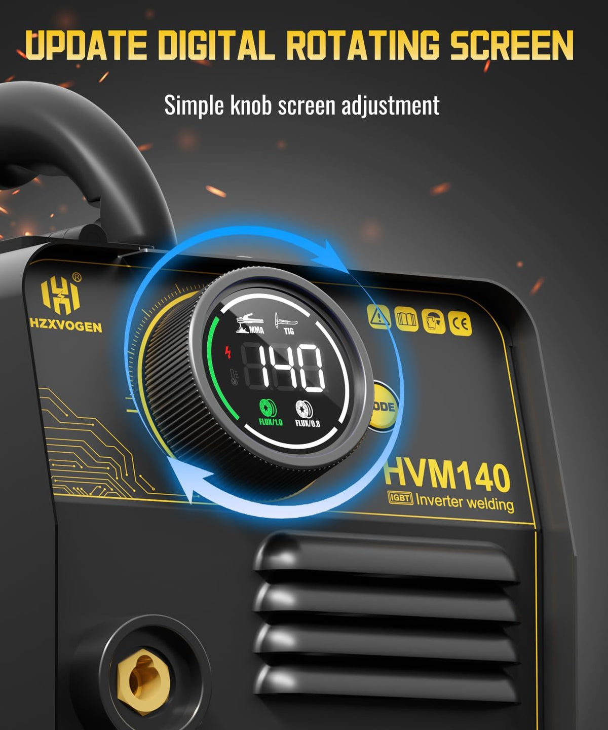 H HZXVOGEN 140A MIG-lasapparaat, 230V Flux Core MIG/Lift TIG/Stick lasmachine 3-in-1 met Synergic, IGBT-inverter, draagbaar gasloos MIG-lasapparaat, MIG-lasmachine voor beginners (HVM140)