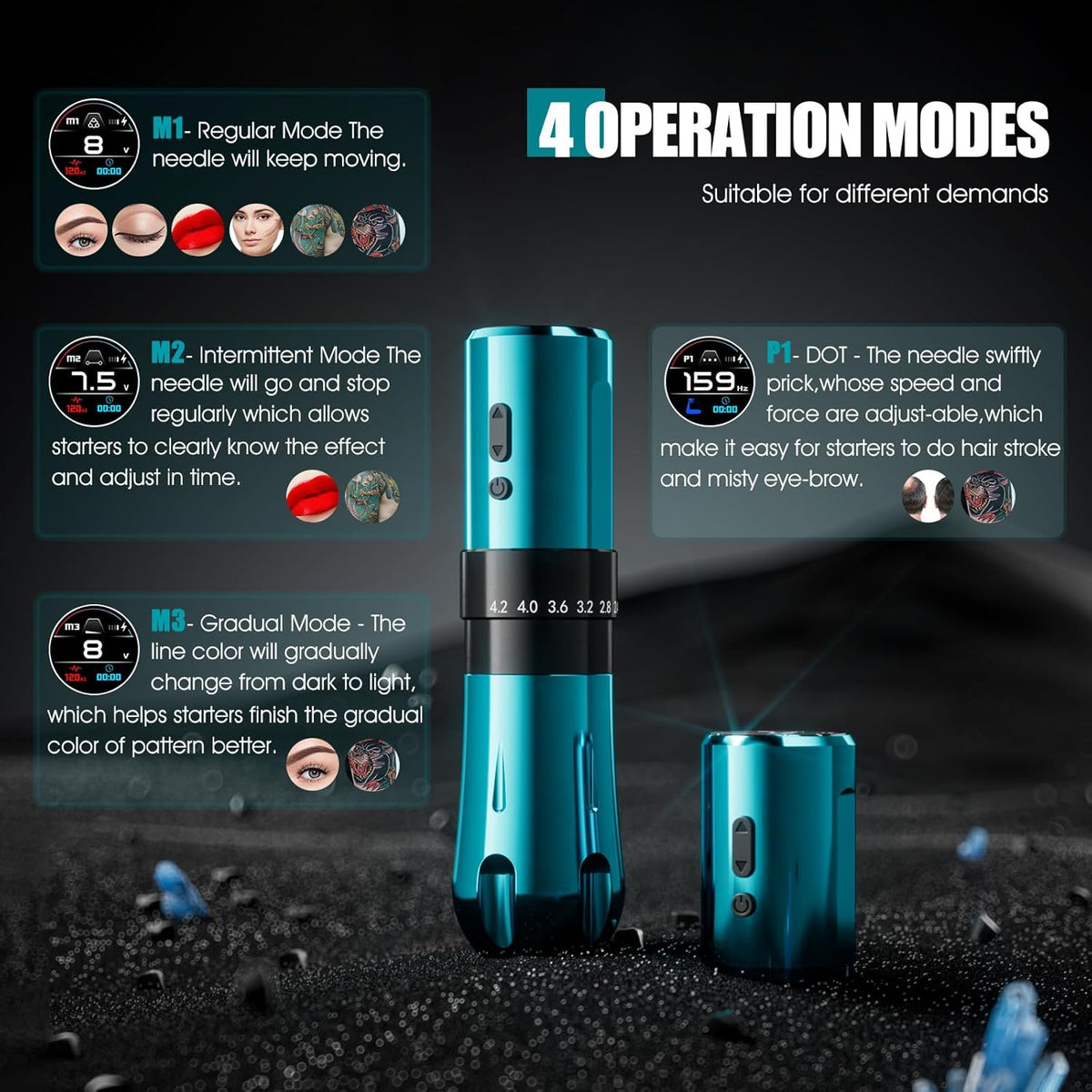 Biomaser U7 Draadloze machine, 2 stuks, 2000 mAh accu, HD-kleurenscherm, bulshless motor, 6 slagen, instelbare motor, draadloos of bekabeld, voor professionele onderzoekers