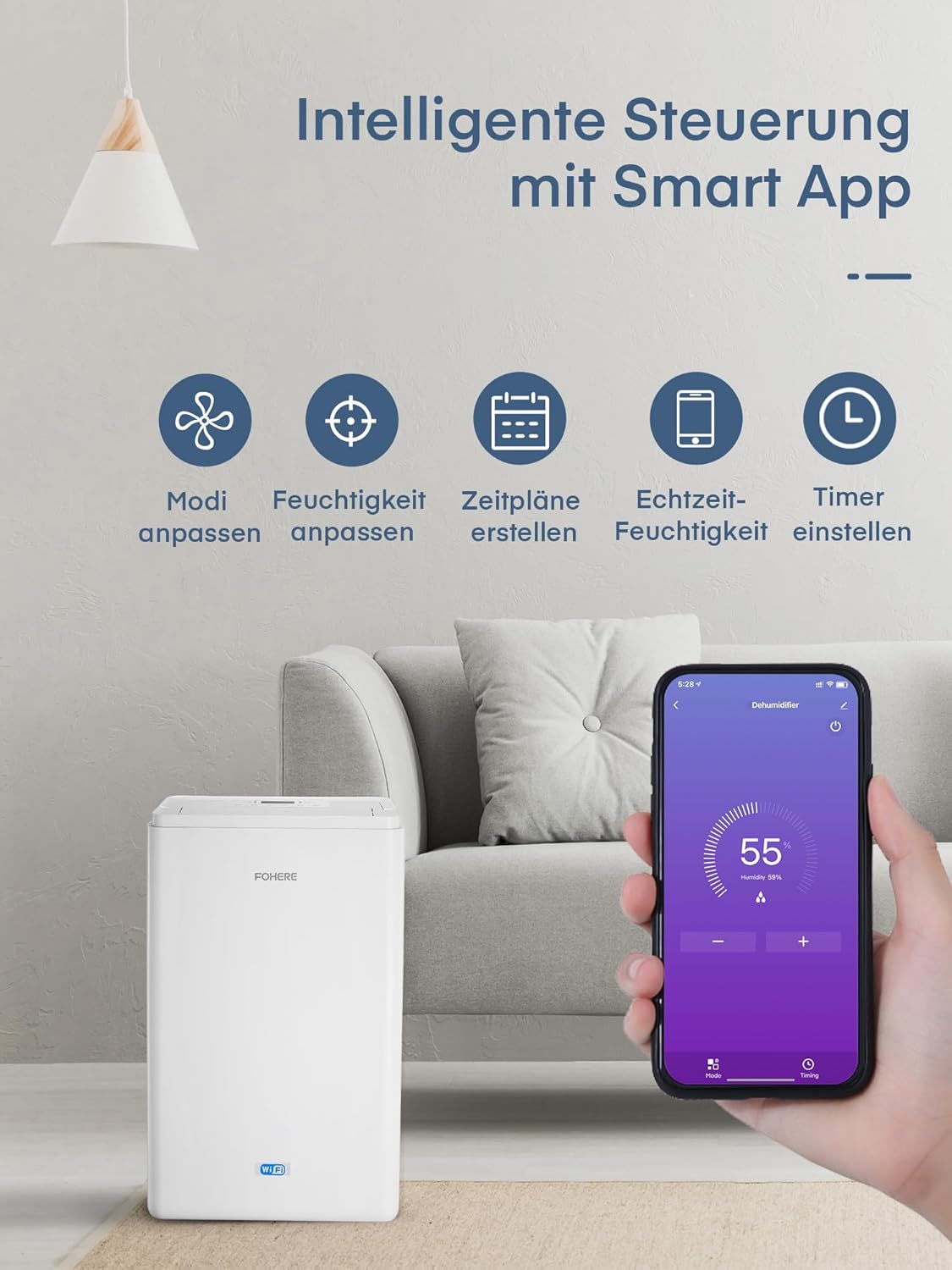 Luchtontvochtiger – Ontvochtiger – Vochtvreter – Kelderontvochtiger – Badkamerontvochtiger – 20 Liter Per Dag – Wifi-App Bediening
