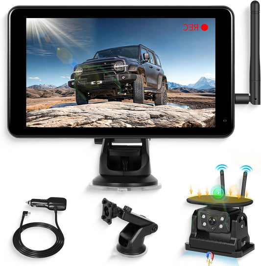 Rear Camera Wireless Solar Magnetic Rear Camera Wireless With 10000mah Battery, Hodozzy 7 Inch IPS Touch Screen Dvr Recording, Ip68 Waterproof Night Vision Type c Charging Blind Spot Warning - QUORE