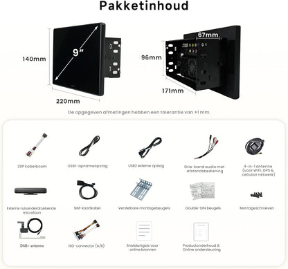 ATOTOZONE X10DG209E 9.35" QLED DAB+ Android Double Din Car Stereo, 8+128G, 4G LTE,Wireless Carplay & Android Auto, AI Voice Assistant, GPS Tracking, Dual Camera inputs & Mic & BT, LRV, 36B-EQ