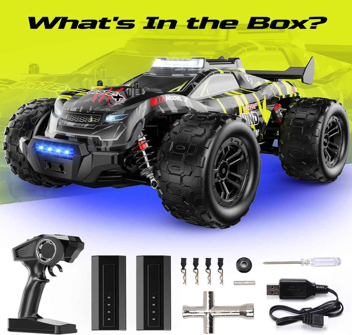 <font dir="auto" style="vertical-align: inherit;"><font dir="auto" style="vertical-align: inherit;">        DEERC 1:14 Brushless RC Car for Adults, 43MPH 4WD Off-Road RC Truck with 7-Color LED Lights, Metal Oil Shock Absorbers, 2x7.4V High-Capacity Batter