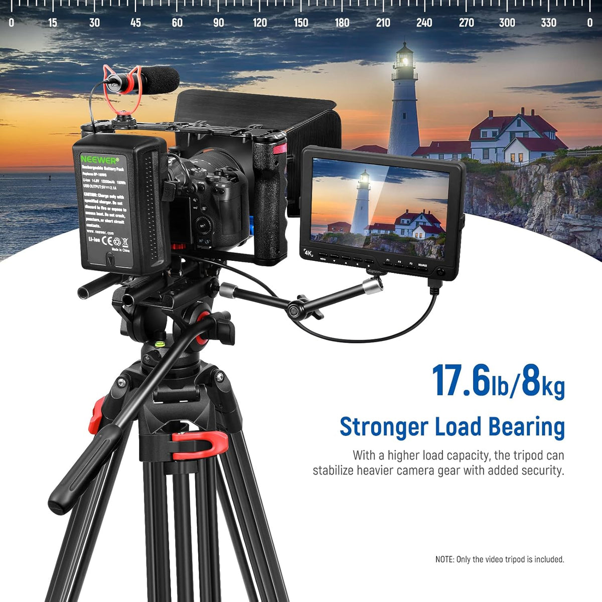 NEEWER 74 inch Pro videostatief met vloeistofkop, robuust aluminium statief met 360° draaibare en 160° kantelkop, QR-plaat compatibel met Manfrotto 501, diameter 75 mm schotelbasis voor DSLR-camera,