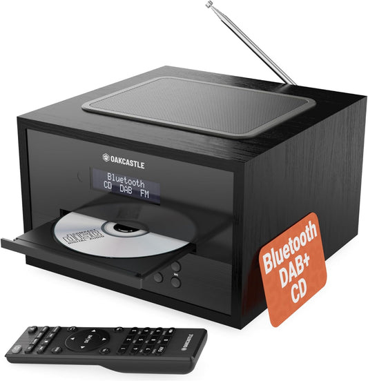 DAB+ Bluetooth radio en cd-speler, 40 W netvoeding hifi-systeem voor thuis, geïntegreerde luidsprekers, led-display, dubbel alarm, 20 voorinstellingen en FM, USB, MP3, AUX, afstandsbediening
