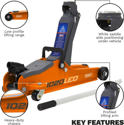 Sealey 2 Ton Trolley Jack, Car Jack, Laag Profiel Kort Chassis - Oranje - 1020LEO