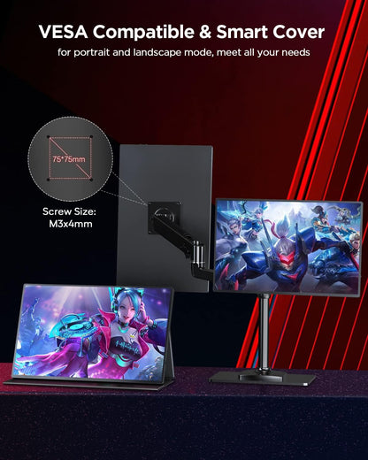 UPERFECT 2K 144Hz 16 Inch QLED Portable Monitor with 2560 * 1600 16:10 Screen 1200:1 450 Nits High Brightness Mini HDMI USB C for PC Laptop Smartphone Xbo Switch PS4/5, Mobile Display VESA compatible - QUORE