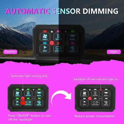 Chelhead 6 versnellingen bedieningspaneel 12 V Bluetooth, multifunctionele mariene afstandsbediening, IP65 waterdicht, relaissysteem, controlelampje, 60 A automatische dimbare lichtbalk