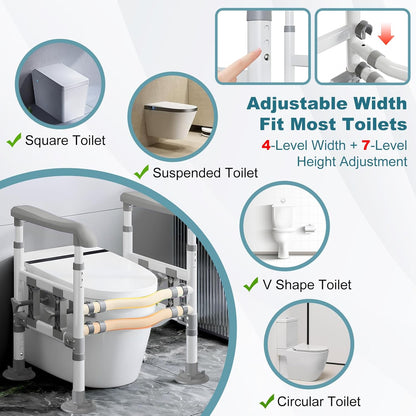 supregear Toiletsteun voor Ouderen en Gehandicapten, in Hoogte en Breedte Verstelbaar, Antislip Handgrepen met Zuignappen, Past op Meeste Toiletten, Eenvoudig te Installeren, Lichtgrijs