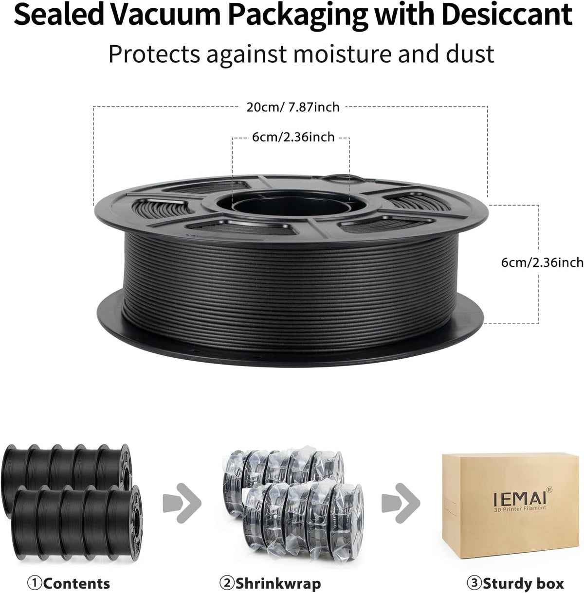 IEMAI PETG CF Filament 1.75mm 10KG, Zwart PETG Filament Voeg 20% koolstofvezel toe, Draadmateriaal 3D-printers, Maatnauwkeurigheid +/- 0,02 mm