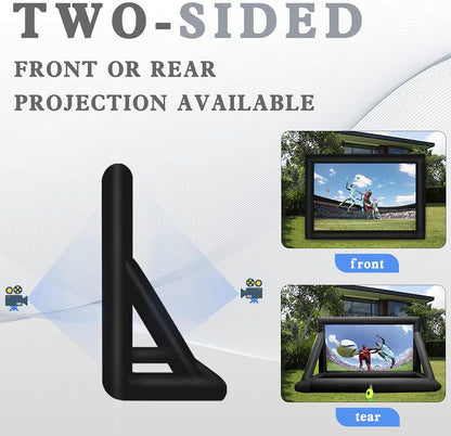 Opblaasbare beamerscherm, projectiescherm met standaard en ventilator, projectie voor en achter, voor en buiten, projector, scherm, draagbaar, blow-up filmscherm 16: 9, voor thuisbioscoop (50 m)