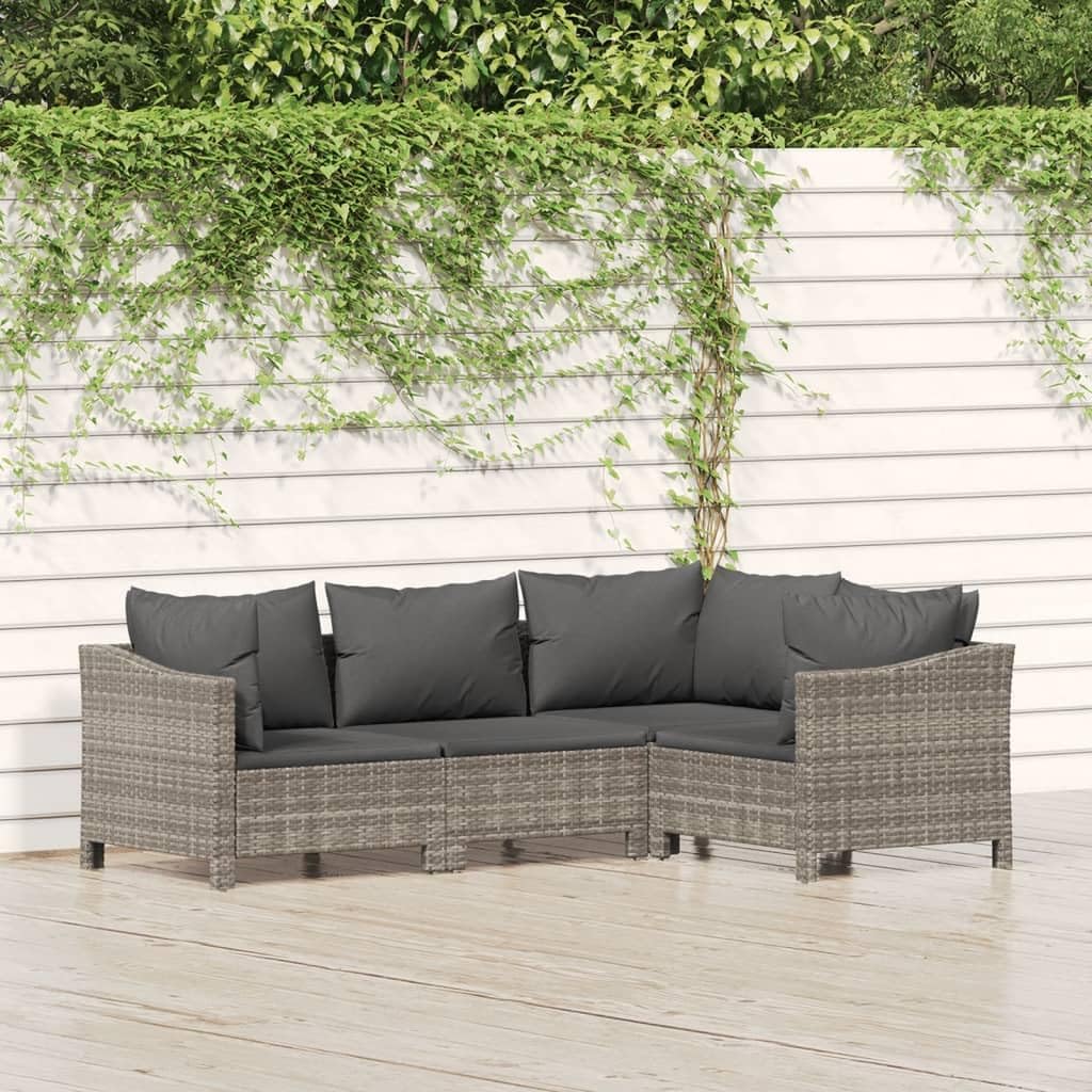 Rattan Garden Furniture Set, PE Rattan Material, Patio Furniture with Cushions and Backrest for Indoor and Outdoor, Benches and Tables, Free Combination (2 armchairs + corner + middle) - QUORE