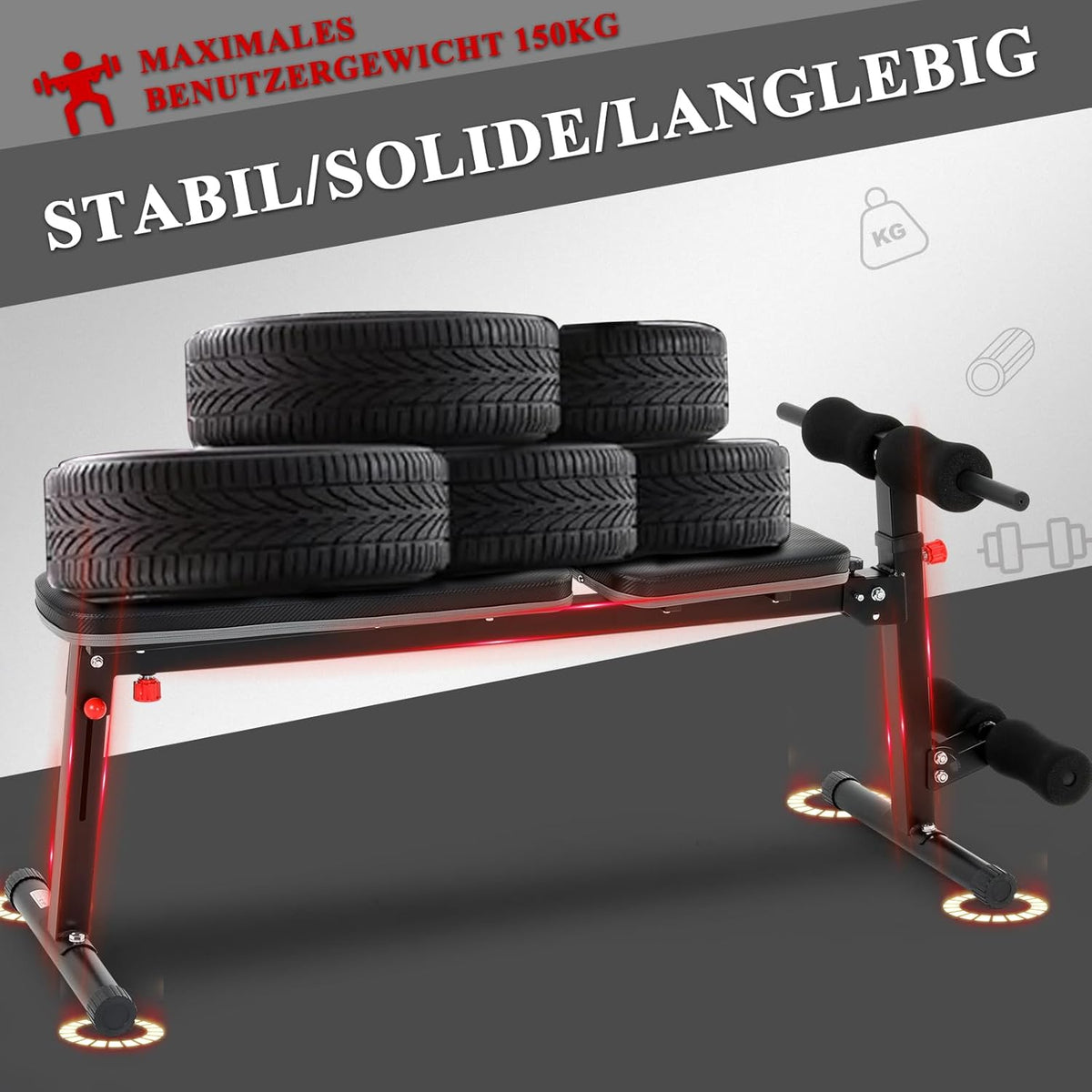 ISE Verstelbare trainingsbank, multifunctionele fitnessbank met beensteun, zwart, stalen frame met 5-voudig verstelbare rugleuning, met een capaciteit van 150 kg voor thuis