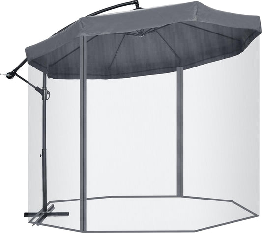 Outsunny Ampelschirm, 295 x 295 cm Sonnenschirm mit Handkurbel und Moskitonetz, 360° Drehbarer Gartenschirm für 8 Persons, Marktschirm für Balcony, Stahl, Polyester Dunkelgrau, Dunkelgrau - QUORE