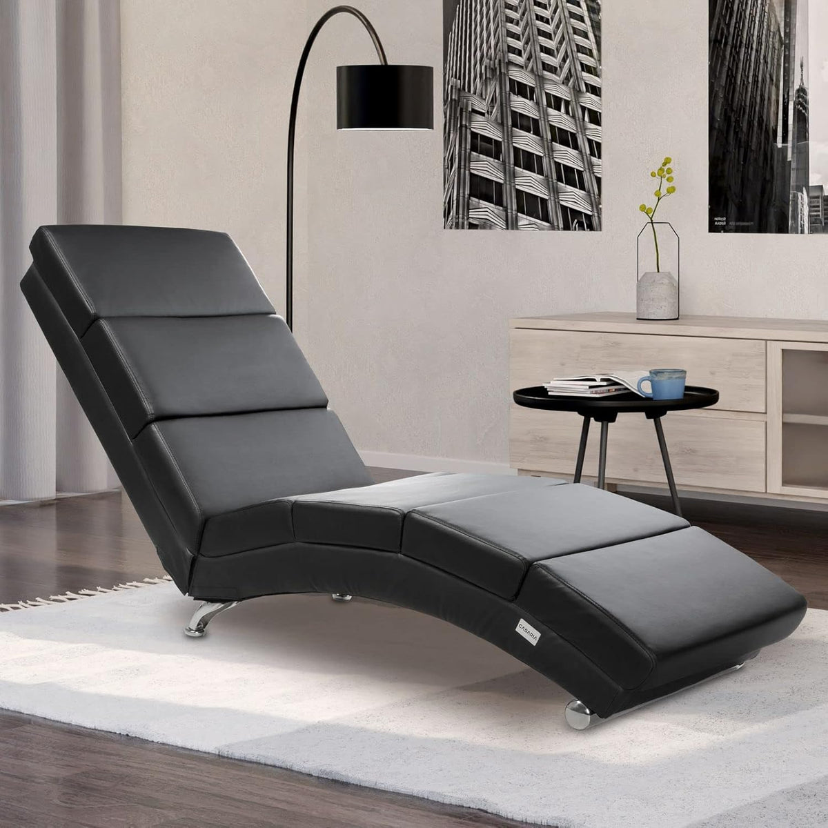 Casaria Relax Chair XXL London 186 x 89 x 55 cm Ergonomic Faux Leather Padded 180 kg Load Capacity Living Room Office Indoor Chaise Lounge Relax Chair Black - QUORE
